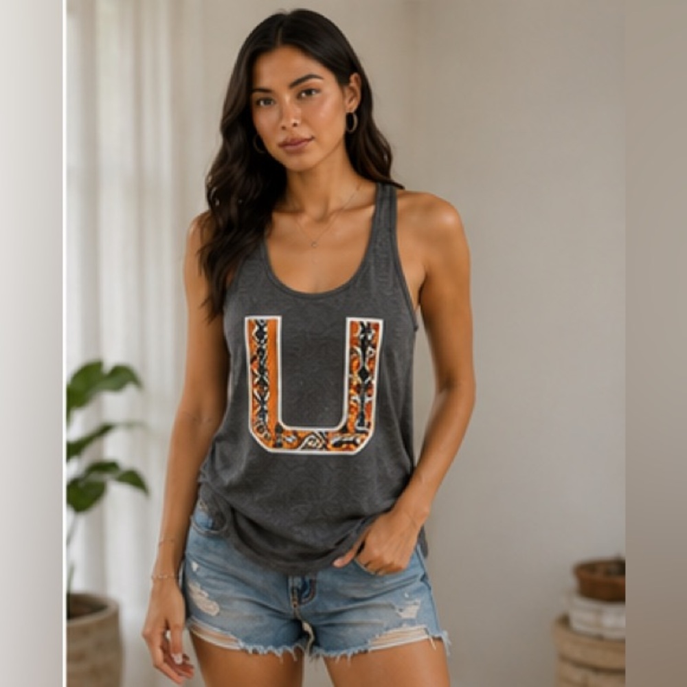 University of Miami Miss Fanatic Grey Racer Back Tank Top